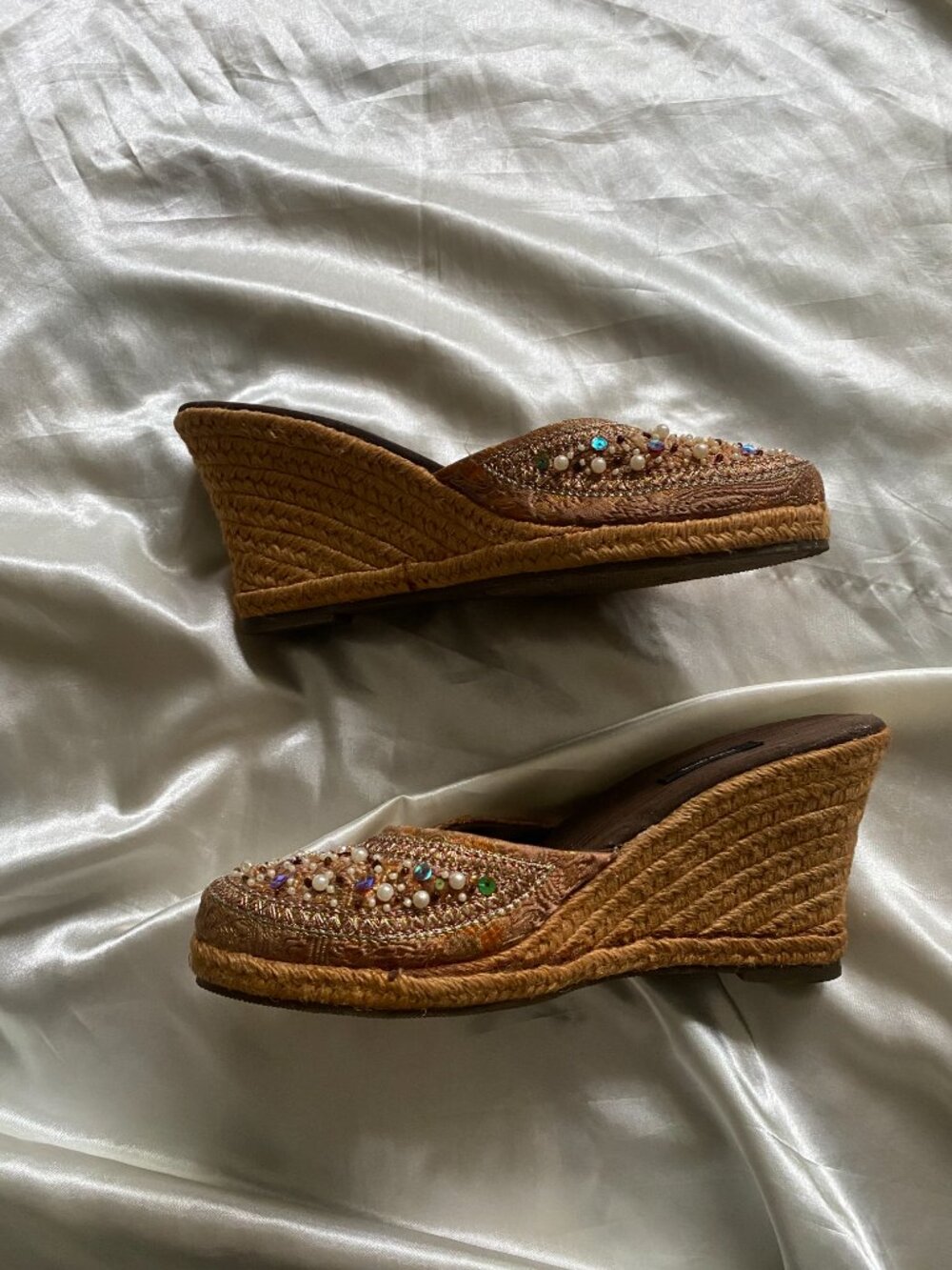 Vintage y2k Beaded Sequin Espadrille Wedges 7.5 Boho Fairy Xhiliration